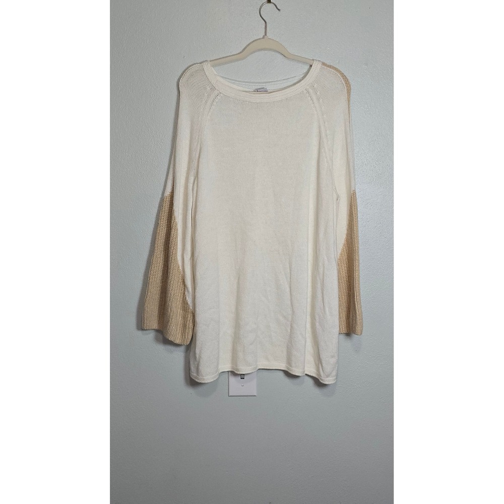 Chico's Cashmere Blend Color Block Knit Sweater Cream Tan Size 4 XXL classic